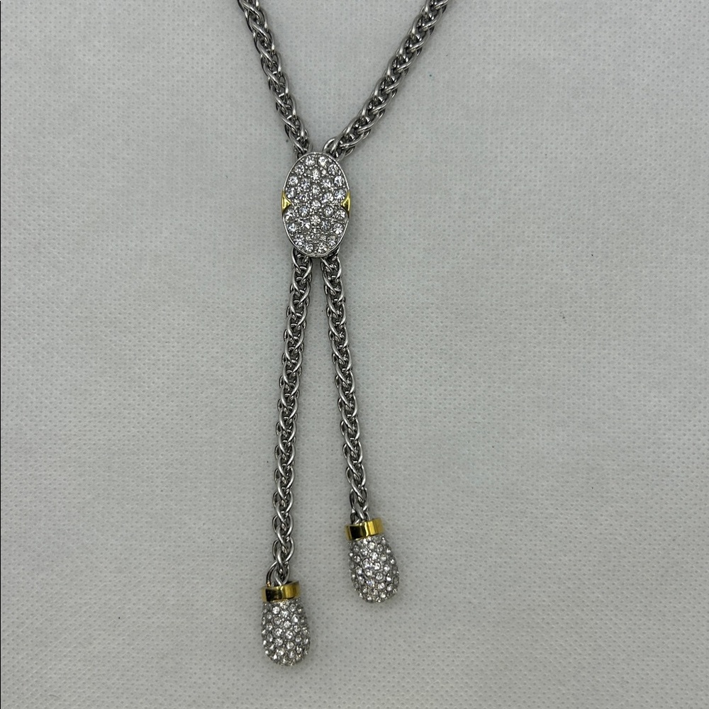 Hypoallergenic Stainless Steel Gold Plate Rhinestone Necklace By Designer DSMK